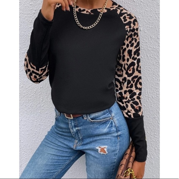 Leopard print contrast top - Picture 4 of 6